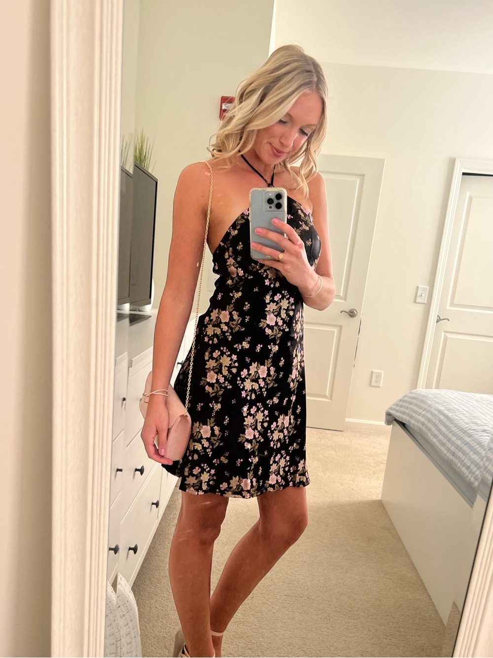 Lulus Dream Material Black Floral Satin Jacquard Mini Dress - Size Small